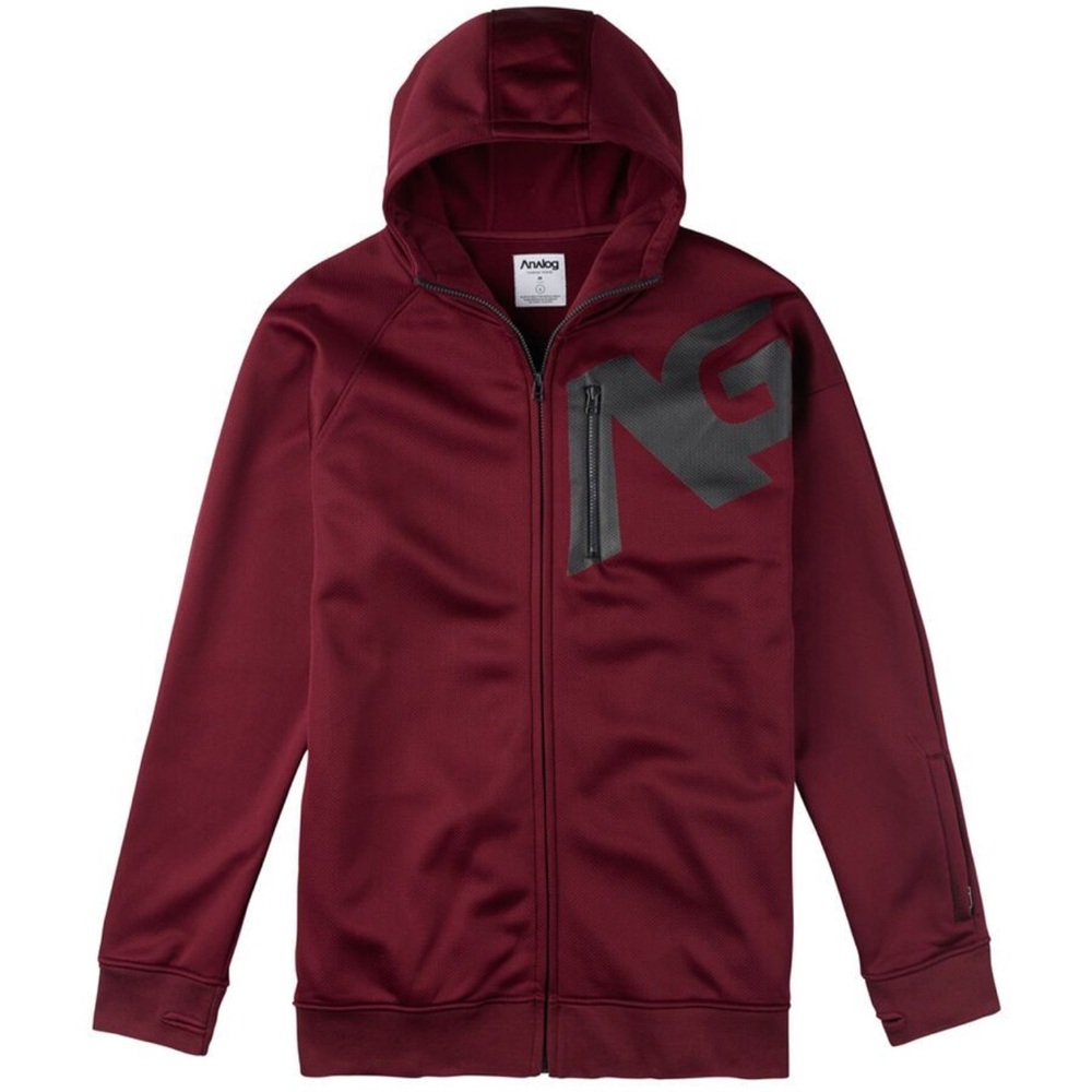 Analog Men's Zip-Up Hoodie in Burgundy with Black Logo
